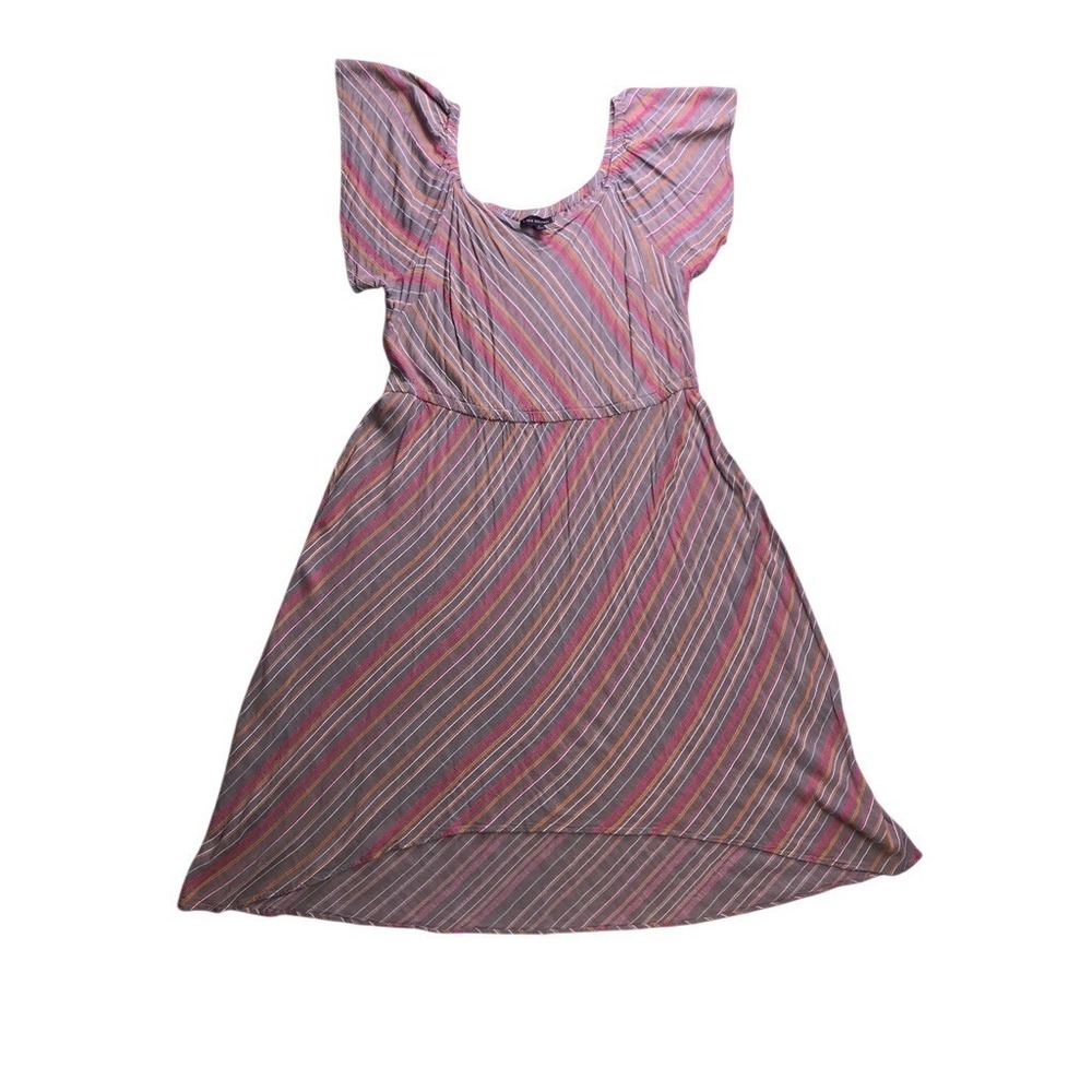 Lane Bryant Dress Womens 26 Gray Multicolor High‎ Low Flutter Sleeve Rayon Boho